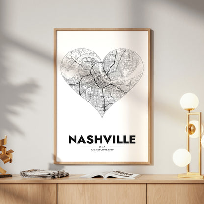 Nashville Heart Map Poster