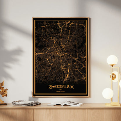 Nashville Phosphor Map Poster - Amber CRT