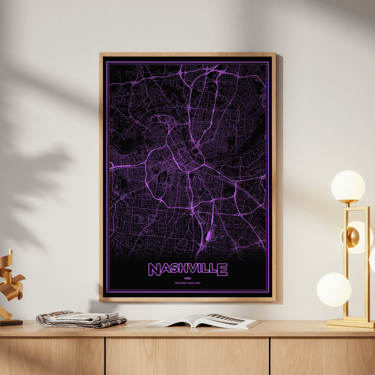 Nashville Phosphor Map Poster - EGA Violet
