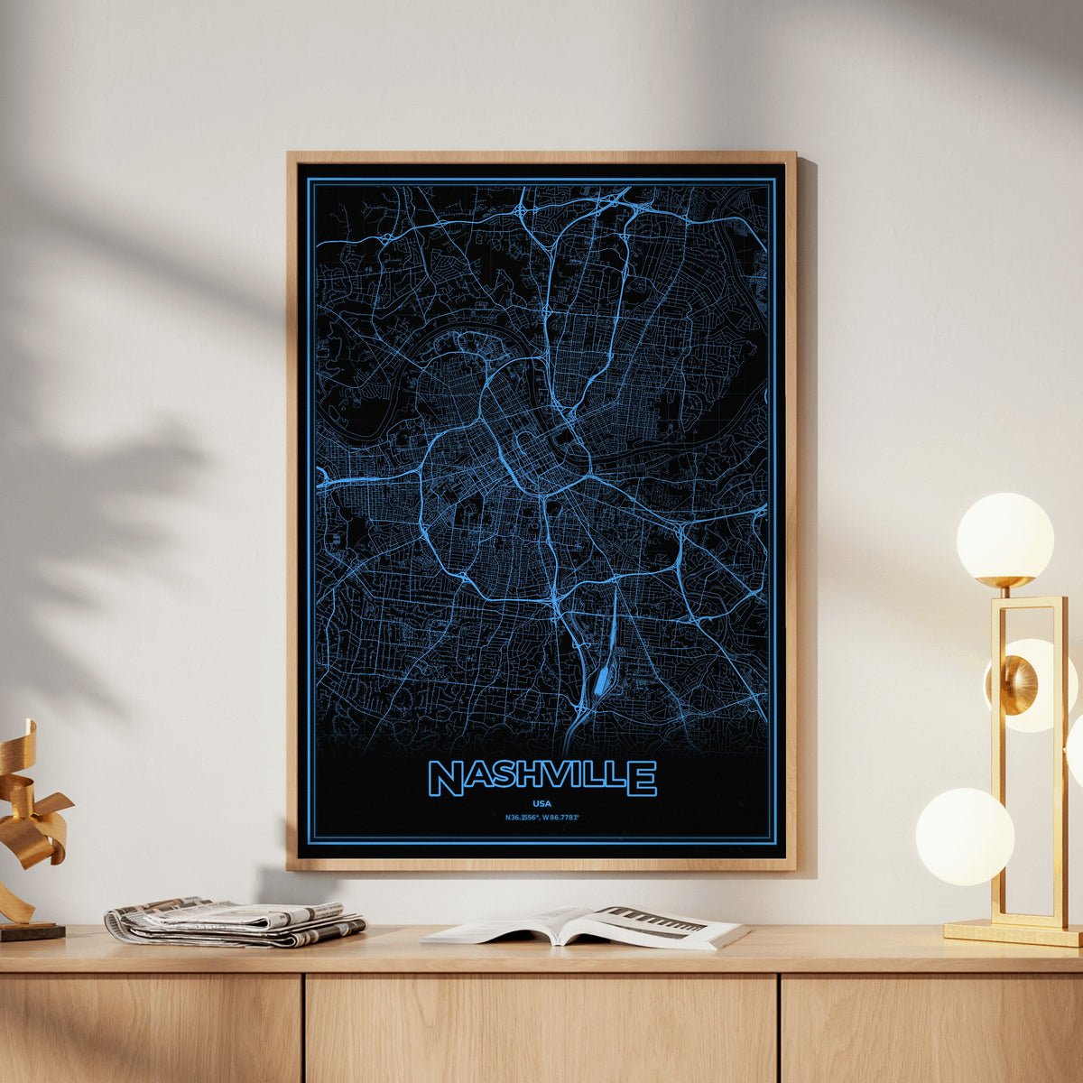 Nashville Phosphor Map Poster - IBM Blue
