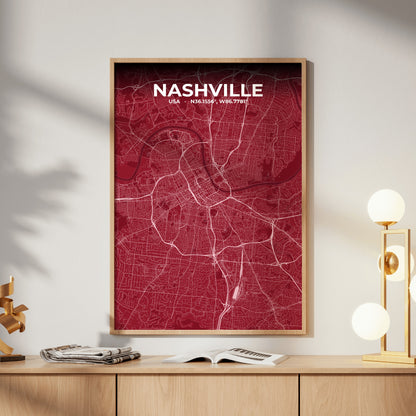 Nashville Garnet Map Poster