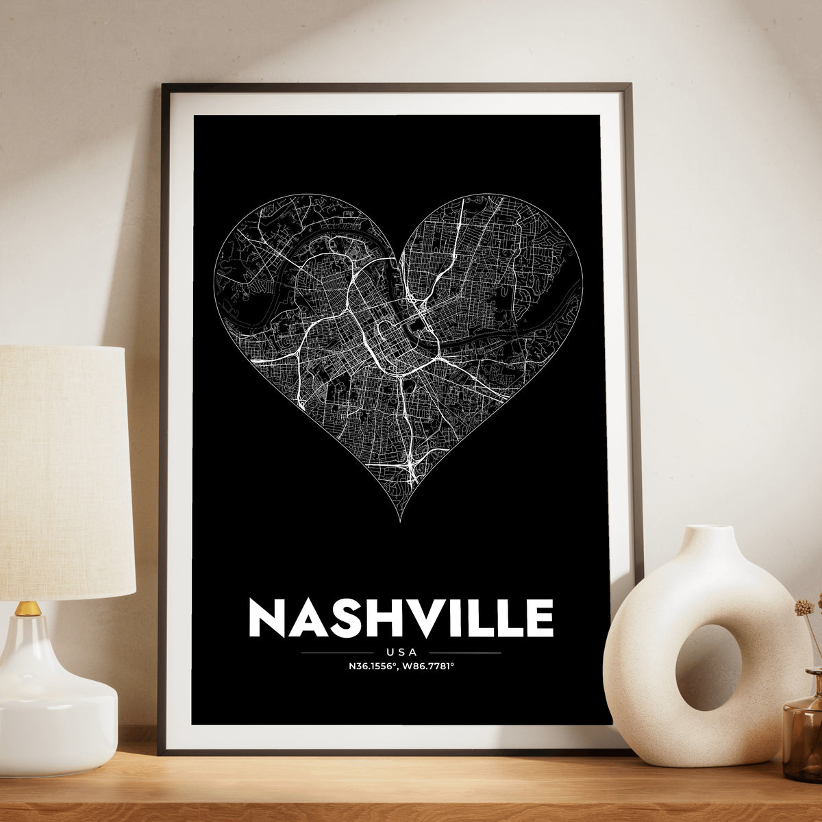 Nashville Heart Map Poster