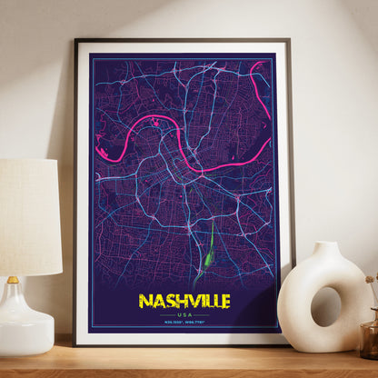 Nashville Cyberpunk Map Poster