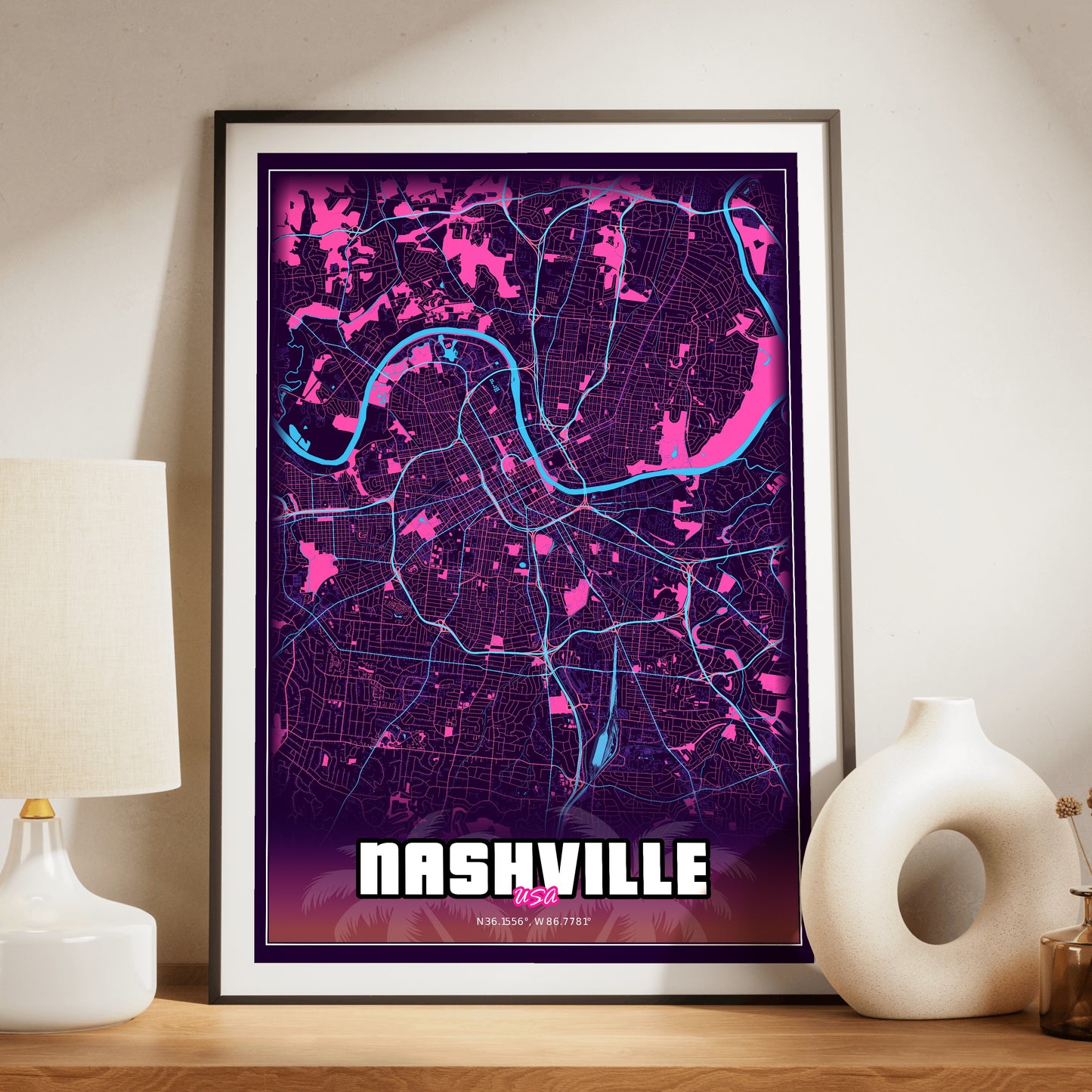 Nashville GTA Map Poster