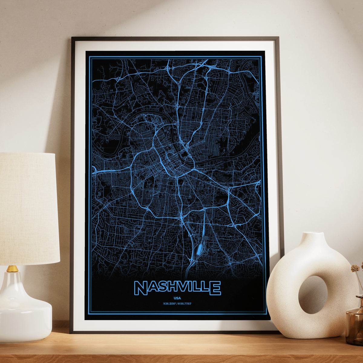 Nashville Phosphor Map Poster - IBM Blue