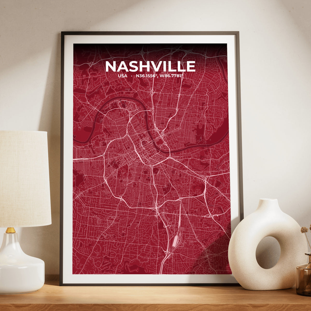 Nashville Garnet Map Poster