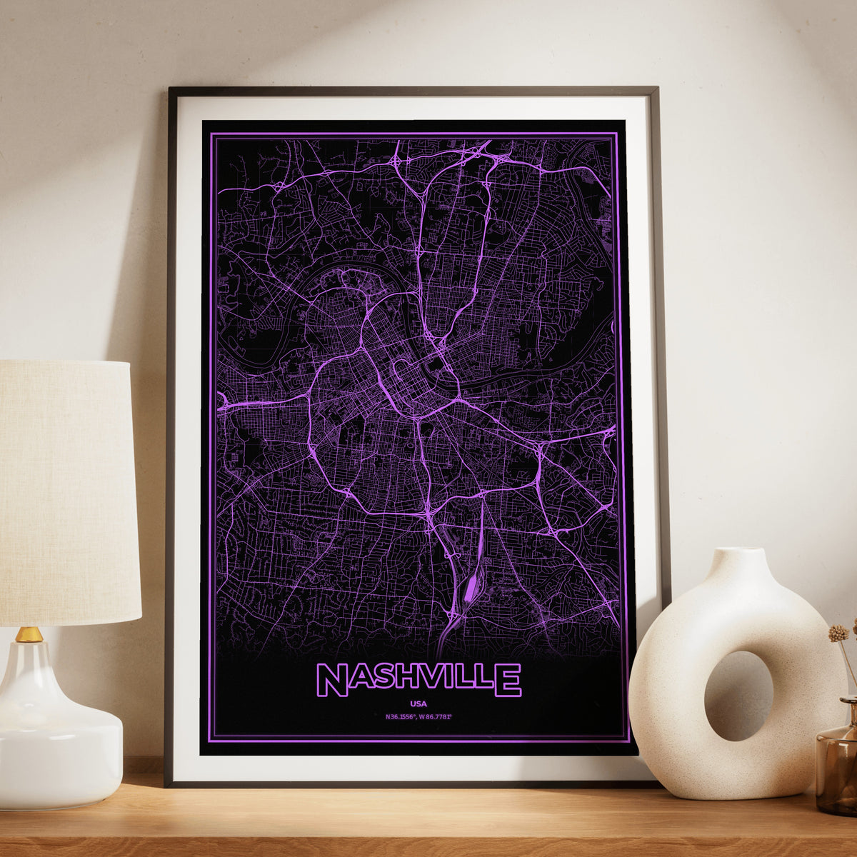 Nashville Phosphor Map Poster - EGA Violet