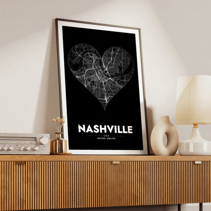 Nashville Heart Map Poster