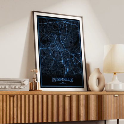 Nashville Phosphor Map Poster - IBM Blue