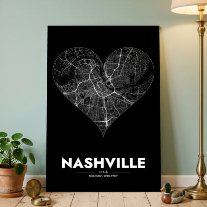 Nashville Heart Map Poster