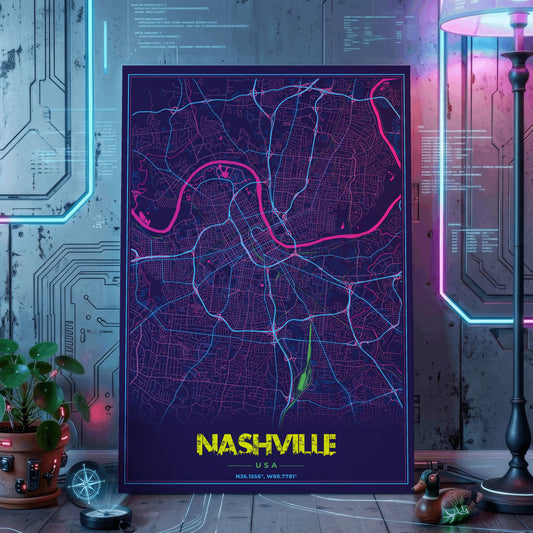 Nashville Cyberpunk Map Poster
