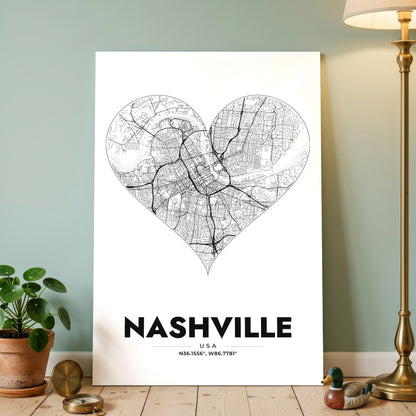 Nashville Heart Map Poster