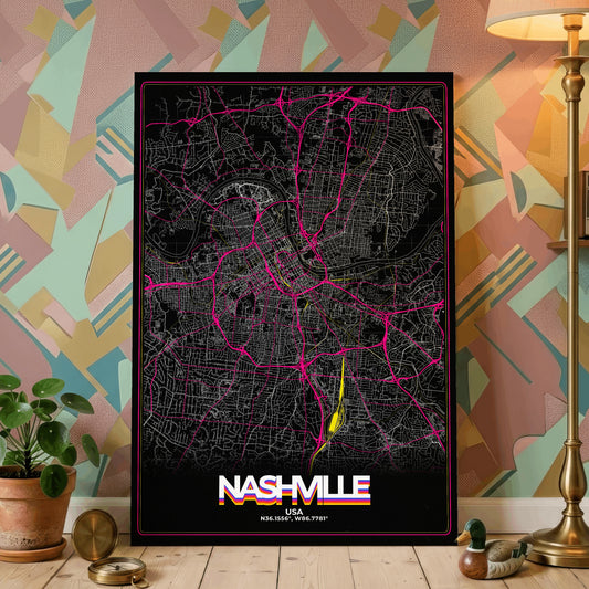 Nashville Retro Map Poster