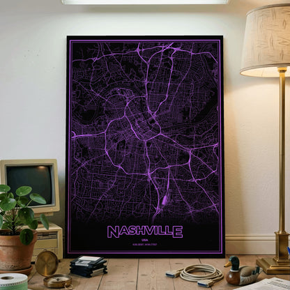 Nashville Phosphor Map Poster - EGA Violet