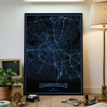 Nashville Phosphor Map Poster - IBM Blue