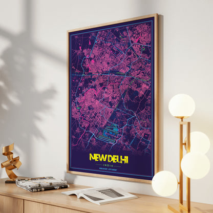 New Delhi Cyberpunk Map Poster