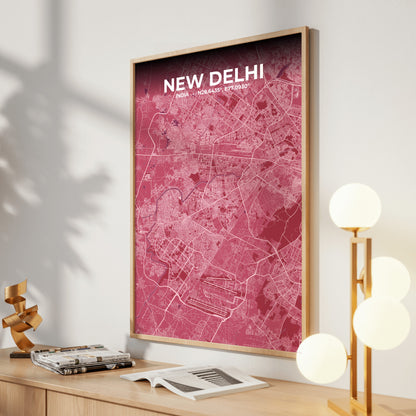 New Delhi Scarlet Map Poster