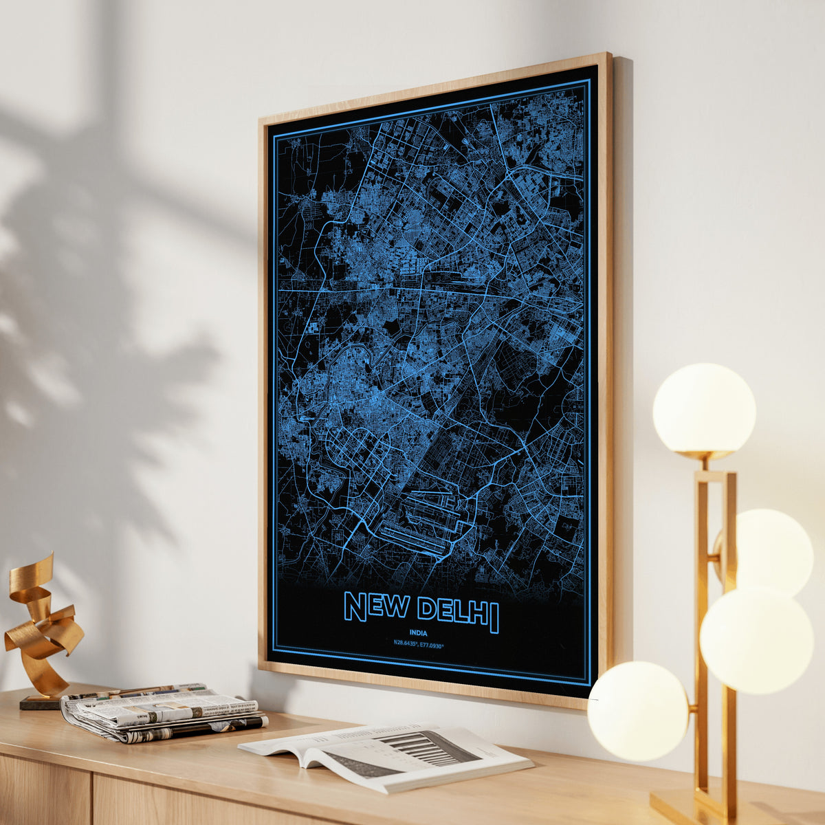 New Delhi Phosphor Map Poster - IBM Blue