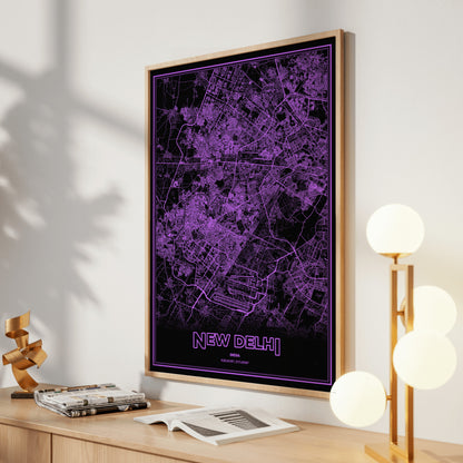 New Delhi Phosphor Map Poster - EGA Violet