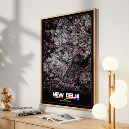 New Delhi Retro Map Poster