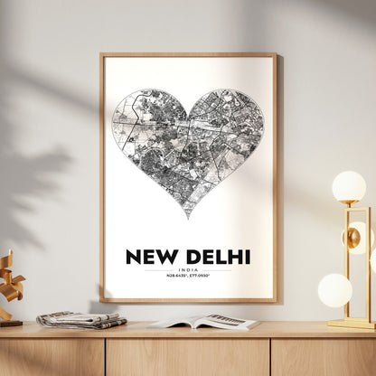 New Delhi Heart Map Poster