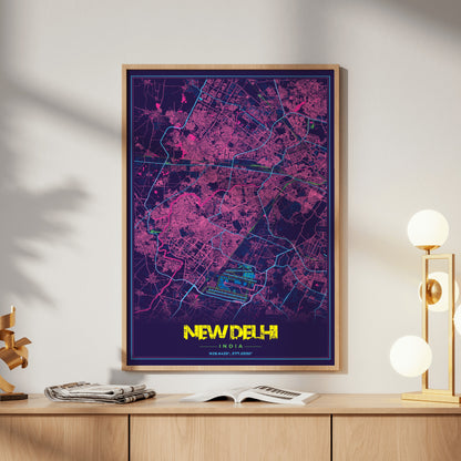 New Delhi Cyberpunk Map Poster