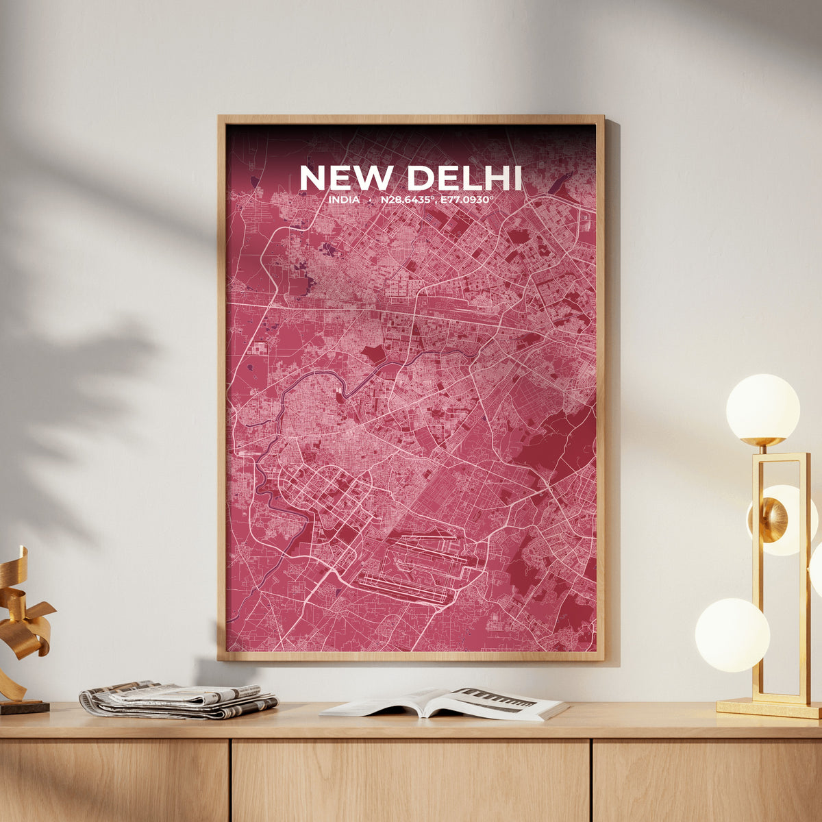 New Delhi Scarlet Map Poster