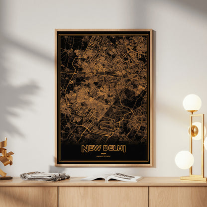 New Delhi Phosphor Map Poster - Amber CRT
