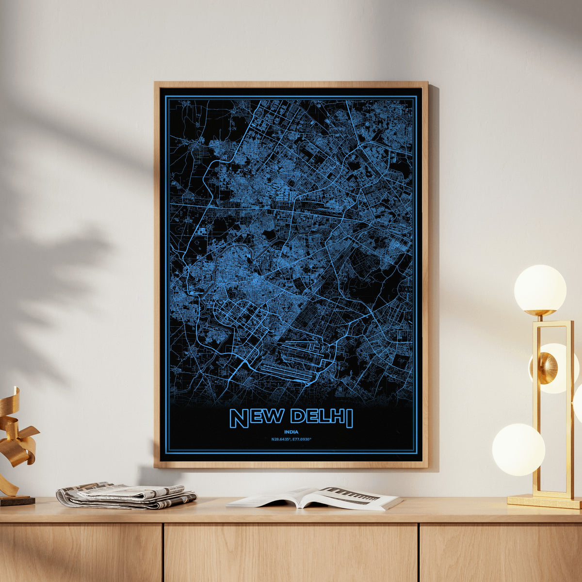New Delhi Phosphor Map Poster - IBM Blue