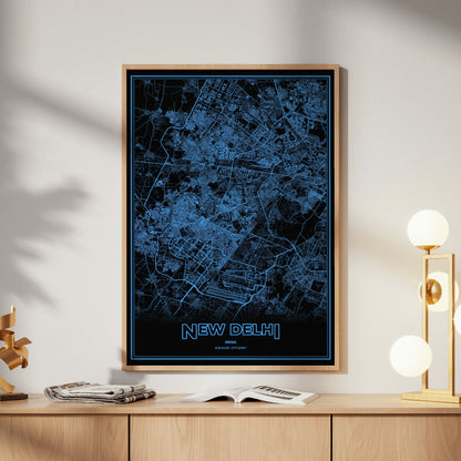 New Delhi Phosphor Map Poster - IBM Blue