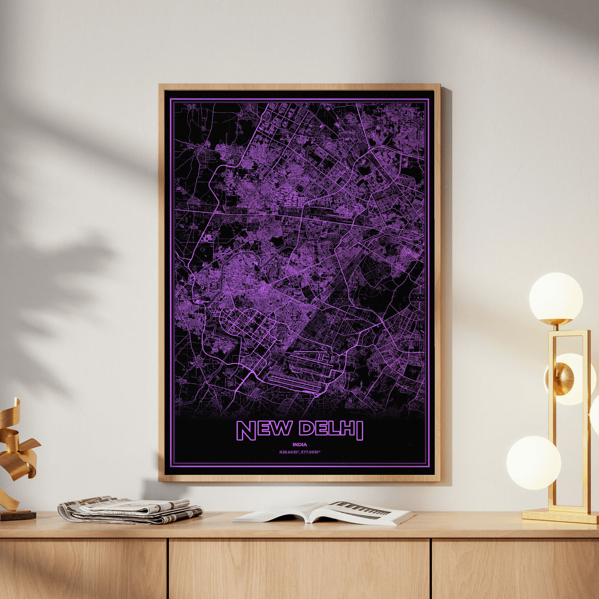 New Delhi Phosphor Map Poster - EGA Violet