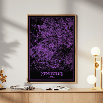 New Delhi Phosphor Map Poster - EGA Violet