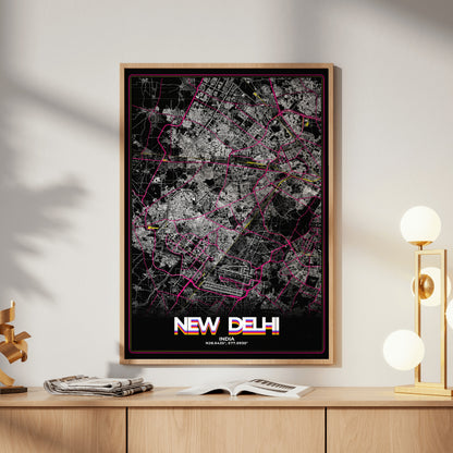 New Delhi Retro Map Poster