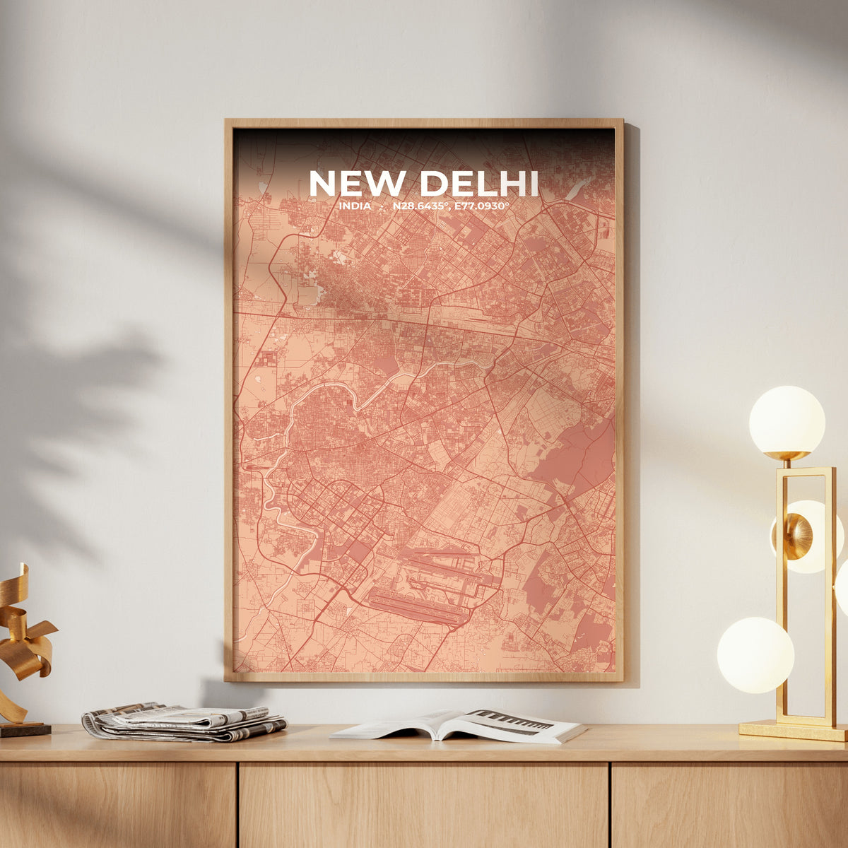 New Delhi Blush Map Poster