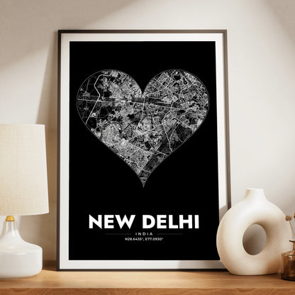 New Delhi Heart Map Poster