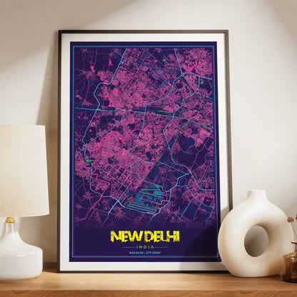 New Delhi Cyberpunk Map Poster