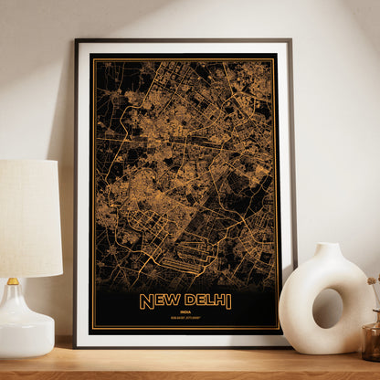 New Delhi Phosphor Map Poster - Amber CRT
