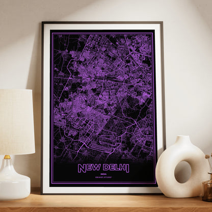 New Delhi Phosphor Map Poster - EGA Violet