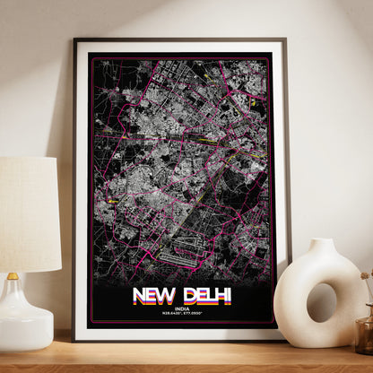 New Delhi Retro Map Poster