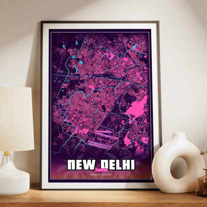 New Delhi GTA Map Poster