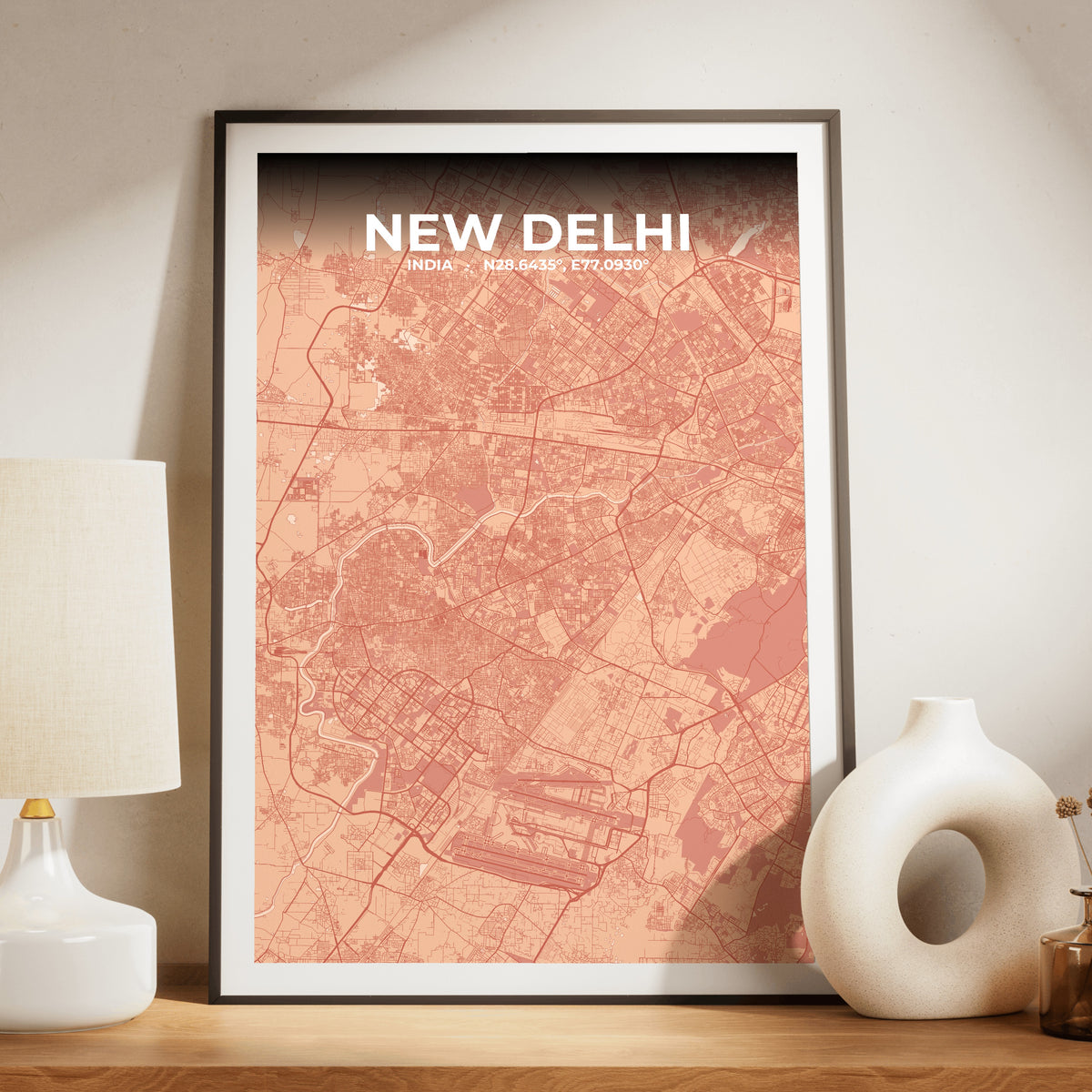 New Delhi Blush Map Poster