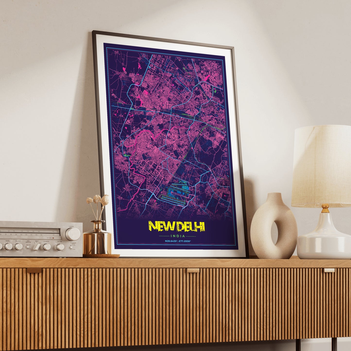 New Delhi Cyberpunk Map Poster