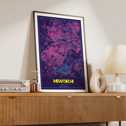 New Delhi Cyberpunk Map Poster