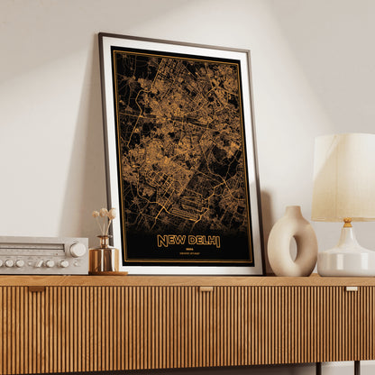 New Delhi Phosphor Map Poster - Amber CRT