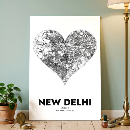 New Delhi Heart Map Poster