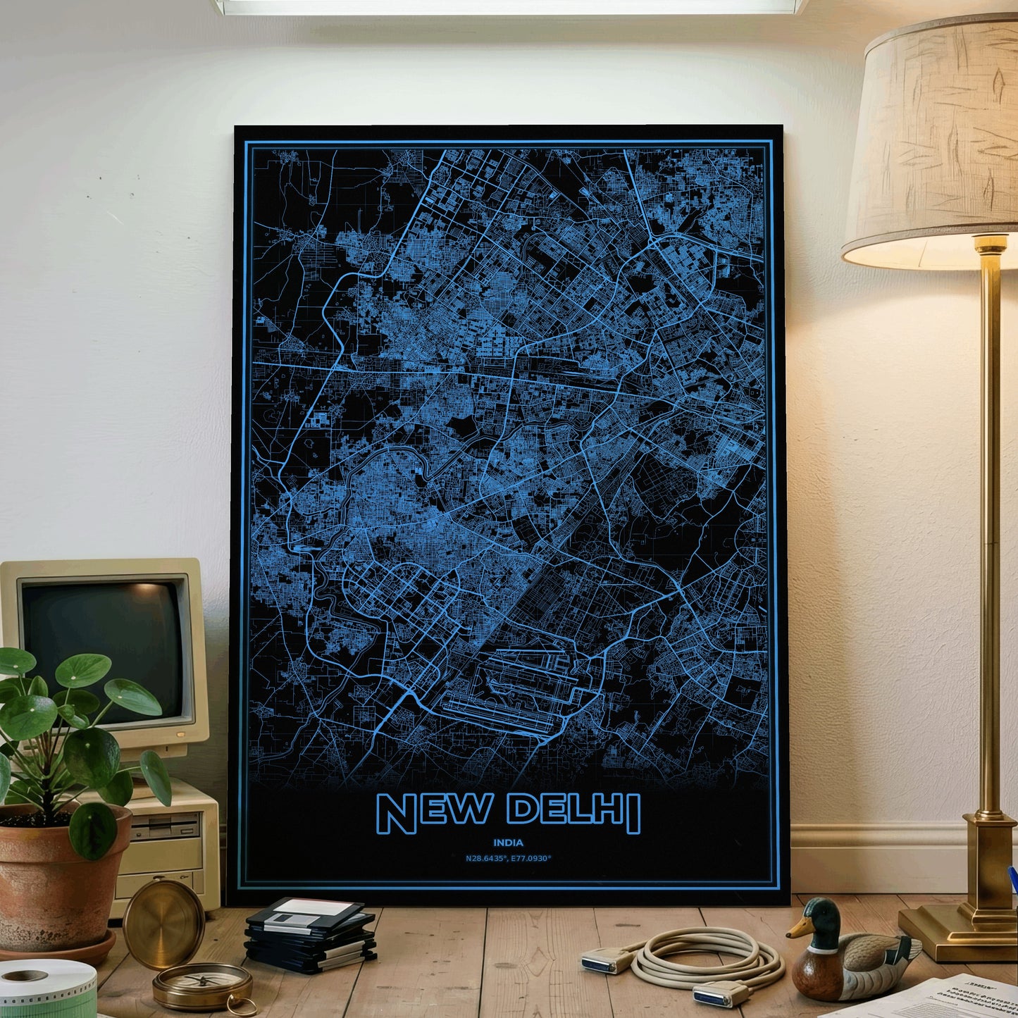 New Delhi Phosphor Map Poster - IBM Blue