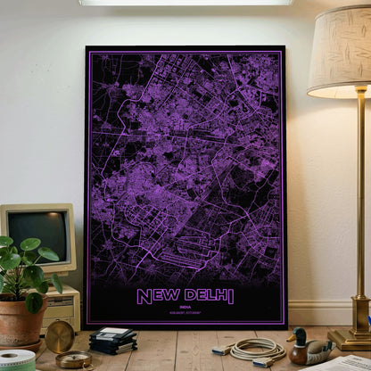 New Delhi Phosphor Map Poster - EGA Violet