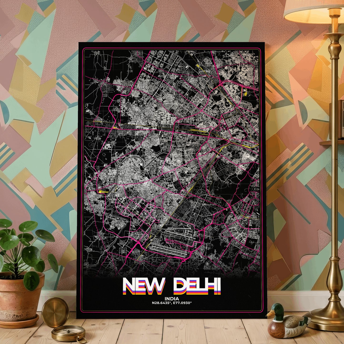New Delhi Retro Map Poster