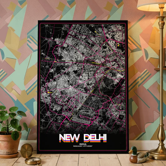 New Delhi Retro Map Poster
