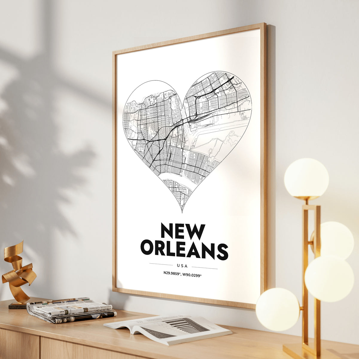 New Orleans Heart Map Poster